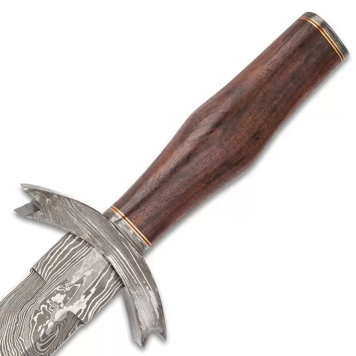 Timber Wolf Myrmidon Short Sword With Sheath - Damascus Steel Blade, Wooden Handle, Damascus Guard, Brass Spacers - Length 18 1/4β - Image 3
