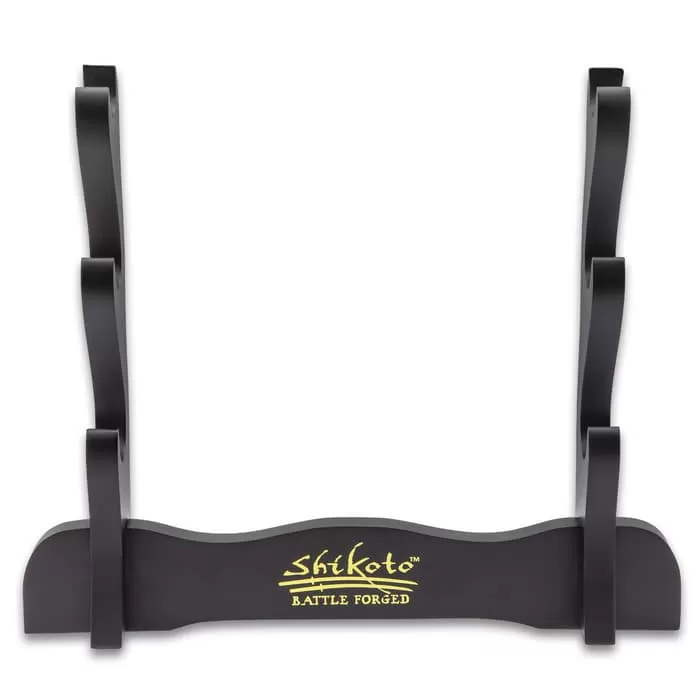 Shikoto Longquan Master Three-Sword Display Stand - Premium Wooden Construction, Sleek Black Finish, Table-Top Design - Image 3