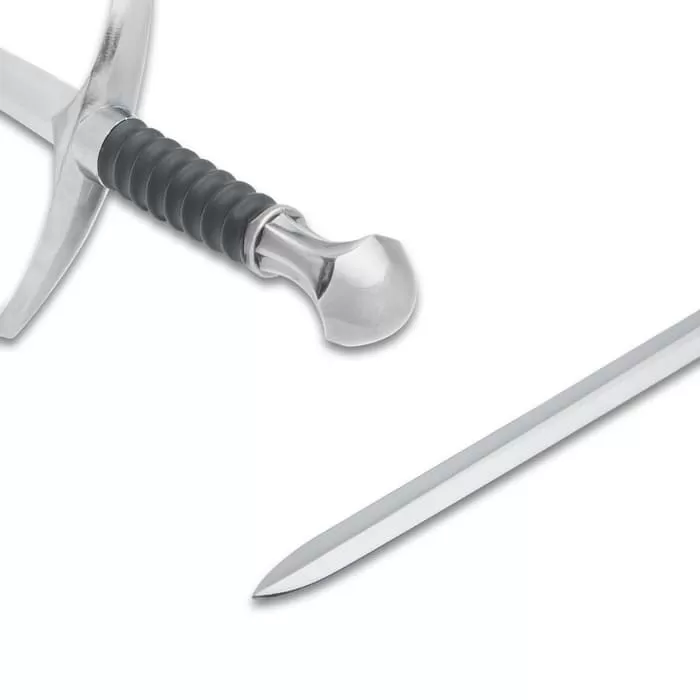 Legends In Steel Mini Replica Medieval Broadsword And Scabbard - Stainless Steel, Metal Alloy Fittings - Length 22 3/4" - Image 3