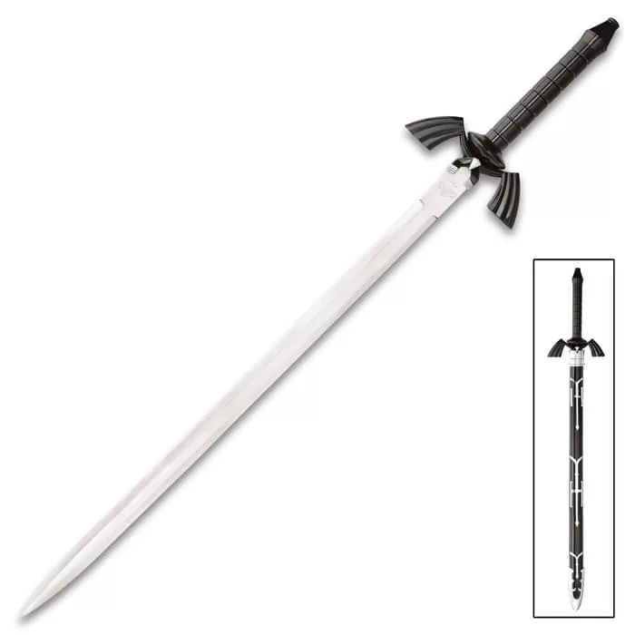 Black Zelda Sword And Scabbard - Stainless Steel False-Edged Blade, Grooved TPU Handle, Accurate Reproduction - Length 36β - Image 3