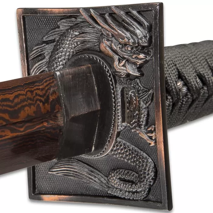 Shinwa Abyss Handmade Katana / Samurai Sword - Double-Edged; Hand Forged Black Damascus Steel - Razor Sharp, Full Tang - Fully Functional, Battle Ready, Ninja Sleek - Dragon Tsuba - Image 3