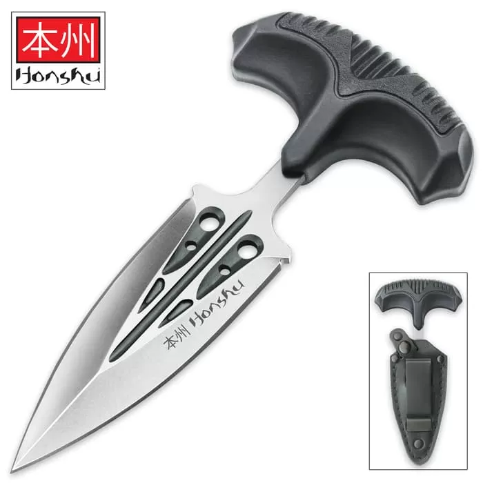 Honshu Large Covert Defense Push Dagger And Sheath - 7Cr13 Stainless Steel Blade, Molded TPR Handle - Length 5 7/8β - Image 3