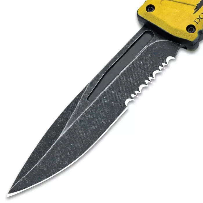 Don't Tread On Me OTF Automatic Knife And Sheath - Stainless Steel Blade, 3D-Printed Metal Handle, Pocket Clip - Image 4