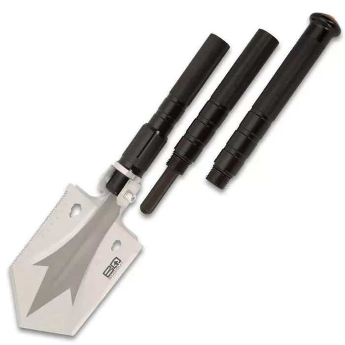 BugOut Small Multi-Function Folding Entrenchment Tool - Shovel, Saw, Screw Drivers, Cord Cutter, Bottle Opener, Compass - Image 4