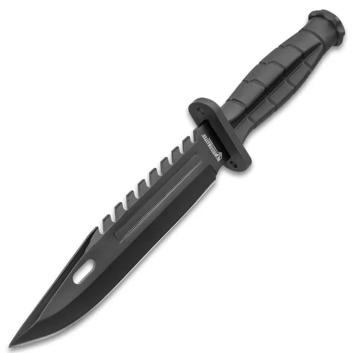Bushmaster Black Adder Knife With Sheath - Stainless Steel Blade, Sawback, Non-Reflective Finish, TPR Handle - Length 12β - Image 4