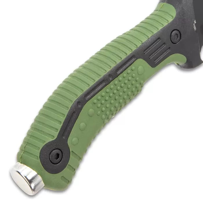 Colombian Bogota Survival Fixed Blade Knife With Sheath - Stainless Steel Blade, Serrations, Grippy TPR Handle - Length 12 7/10β - Image 4