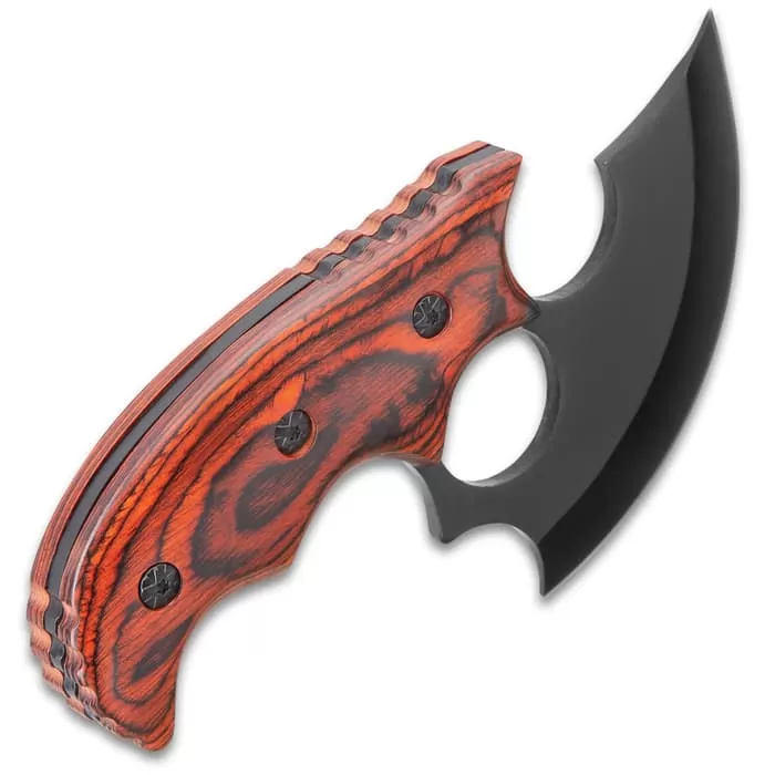 Ridge Runner Modified Ulu Knife With Sheath - Stainless Steel Blade, Full-Tang, Non-Reflective, Wooden Handle Scales - Length 6 1/2β - Image 4