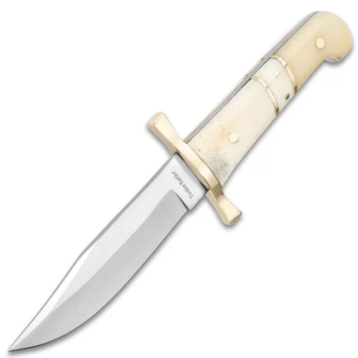 Timber Rattler Camel Bone Bowie Knife - Two-Knife Set With Leather Twin Sheath - Image 4