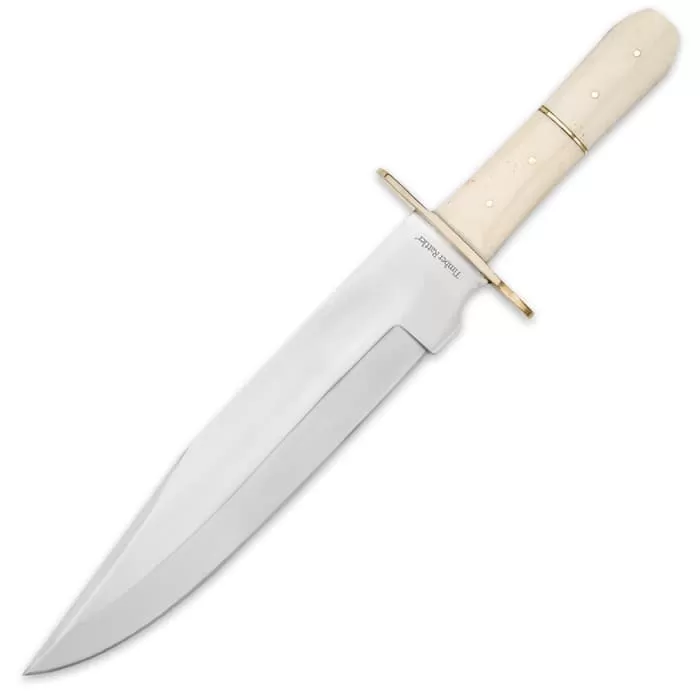 Timber Rattler Ivory Dusk Bone Handle Bowie Knife With Leather Sheath - Image 4