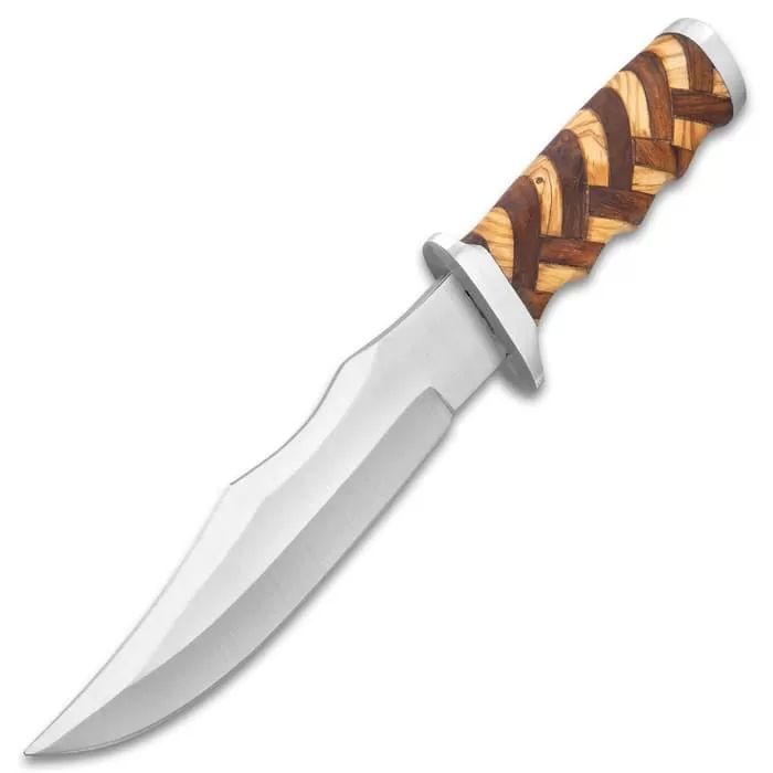 Timber Rattler Handcrafted Heirloom Bowie Knife And Sheath - Stainless Steel Blade, Walnut And Olive Wood Handle, Stainless Steel Guard And Pommel - Length 12β - Image 4
