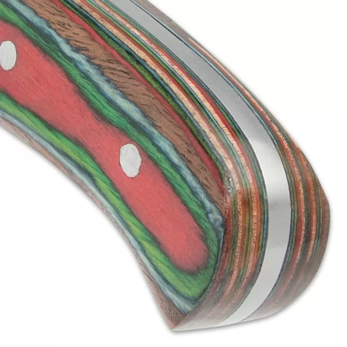 Timber Wolf Rainbow Knife And Sheath - Stainless Steel Blade, Pakkawood Handle Scales, Brass Guard - Length 10 3/4β - Image 4