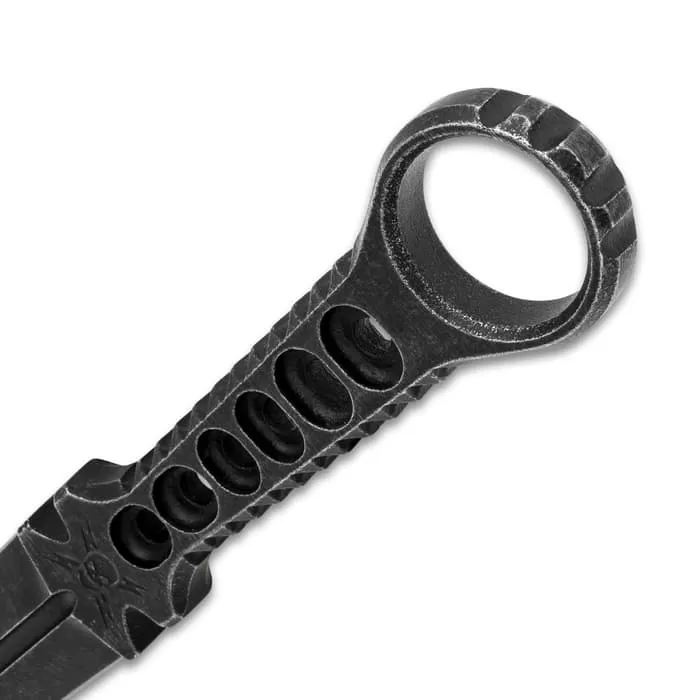 M48 Tanker Combat Dagger And Sheath - 3Cr13 Stainless Steel Construction, Stonewashed Finish, Open-Ring Pommel - Image 4