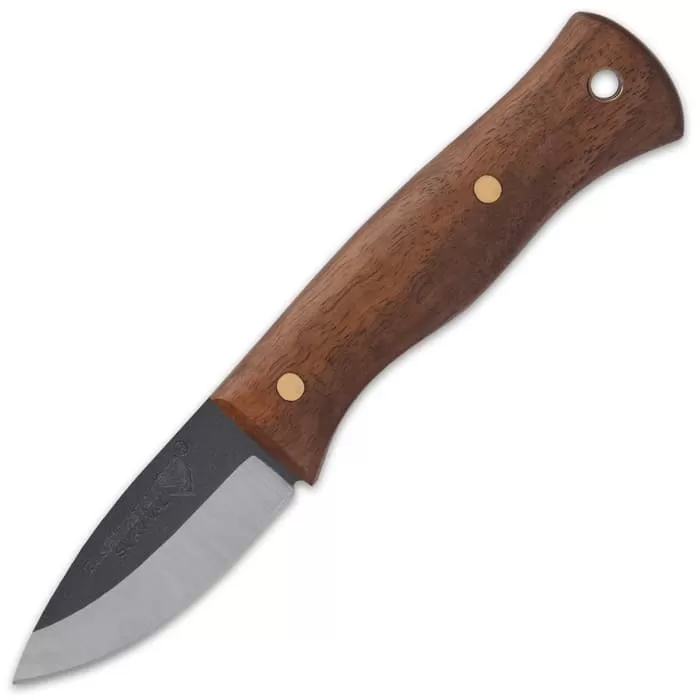 Bushmaster Bantam Bushcrafter Knife And Sheath - 1095 Carbon Steel Blade, Zebra Wood Handle, Brass Pins - Image 4
