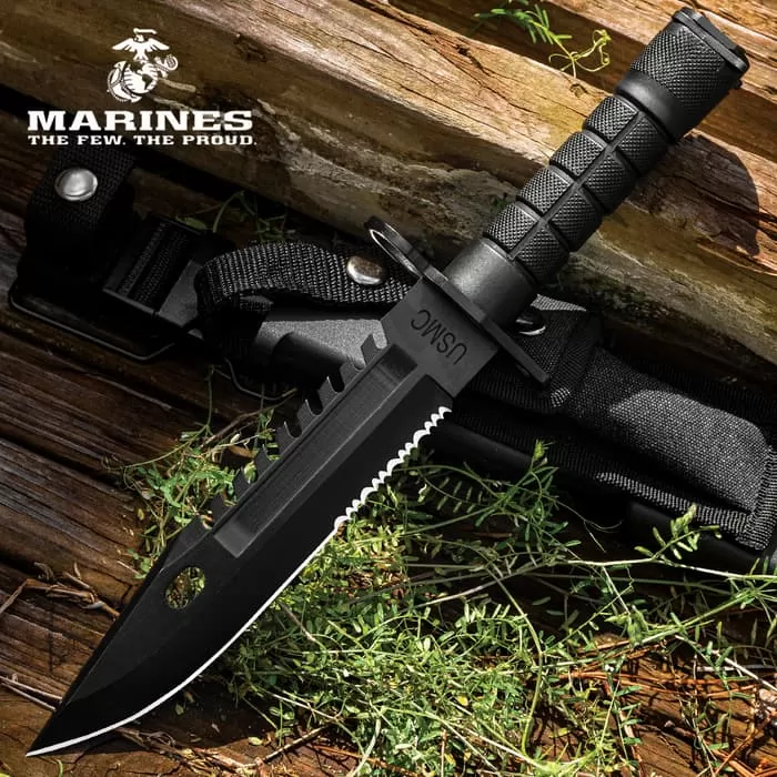 USMC M-9 Bayonet And Sheath - Stainless Steel Blade, Non-Reflective Finish, Sawback Spine, TPU Handle With Bayonet Clip - Length 12β - Image 4