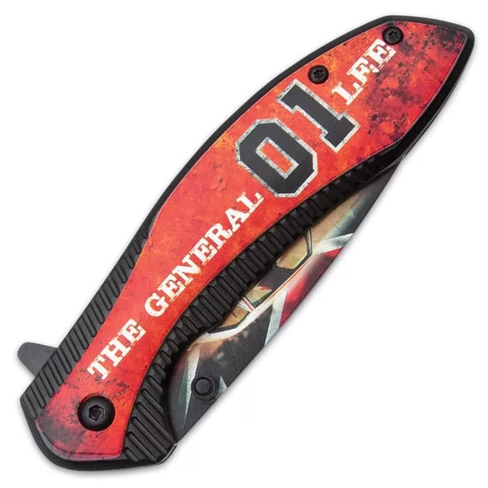 General Lee Pocket Knife - Printed Stainless Steel Blade, Aluminum Handle, Wooden Facing, Pocket Clip - Closed 4 1/2β - Image 4