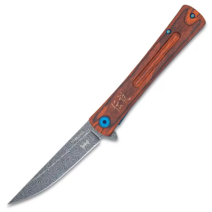 Shinwa Bloodwood Taito Pocket Knife - 3Cr13 Stainless Steel Blade, Pakkawood Handle Scales Ball-Bearing Opening - Length 9β - Image 4