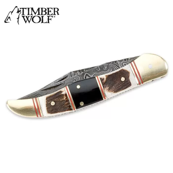 Timber Wolf Filework Hunter Pocket Knife Damascus - Image 4