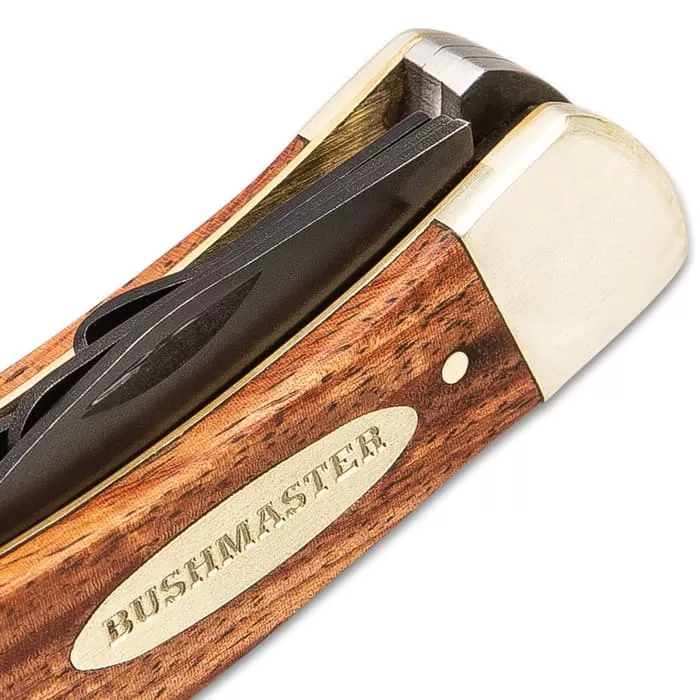 Bushmaster Classic Whittler’s Pocket Knife - Carbon Steel Blades, Wooden Handle Scales, Nickel Silver Bolsters - Closed Length 4 1/4” - Image 4