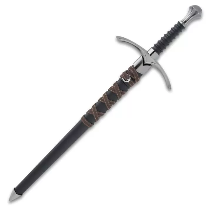 Legends In Steel Mini Replica Medieval Broadsword And Scabbard - Stainless Steel, Metal Alloy Fittings - Length 22 3/4" - Image 4