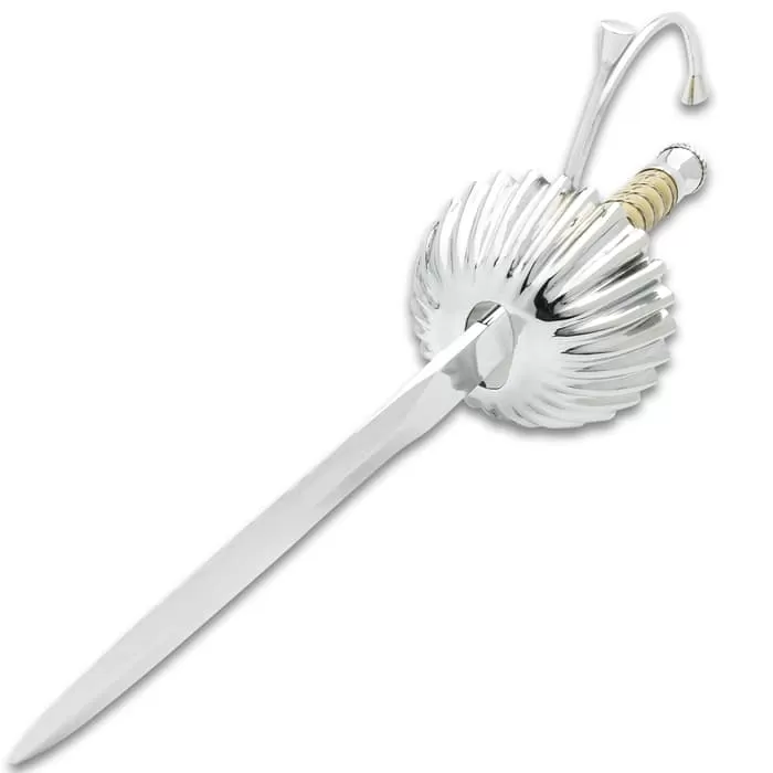 Legends In Steel Mini Queen's Rapier And Scabbard - High Carbon Steel Blade, Leather And Aluminum Handle, Steel Guard - Length 18" - Image 4