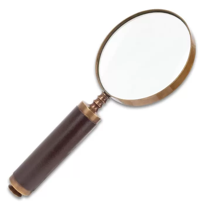 Antique Magnifying Glass With Leather Case - High-Quality Brass Construction, Genuine Leather Grip - Length 9 1/4β - Image 4