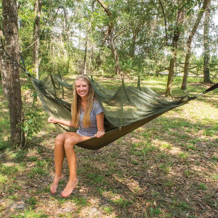 Intense Mosquito Net Covered Hammock Travel Bed - Parachute Nylon Material, Fine Mesh Netting, Carrying Pouch - Image 5