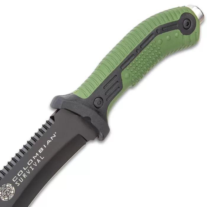 Colombian Bogota Survival Fixed Blade Knife With Sheath - Stainless Steel Blade, Serrations, Grippy TPR Handle - Length 12 7/10β - Image 5