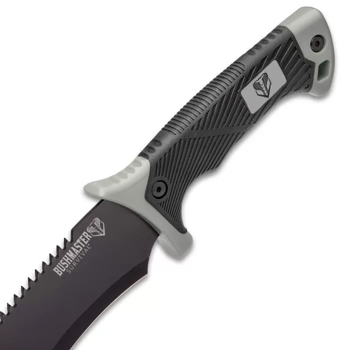 Bushmaster Kukri Machete Knife With Sheath - Stainless Steel Blade, Sawback, TPU Handle With Rubberized Grip - Length 18β - Image 5