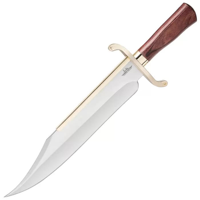 Gil Hibben Old West Bowie Knife - Bloodwood Edition - Stainless Steel Blade, Wooden Handle, Gold-Plated Guard, Leather Sheath - Length 20 1/2β - Image 5