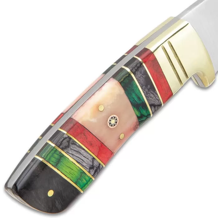 Timber Wolf Emerald Isle Knife With Sheath - Stainless Steel Blade, Full-Tang, Bone And Wood Handle, Brass Bolster - Length 9β - Image 5