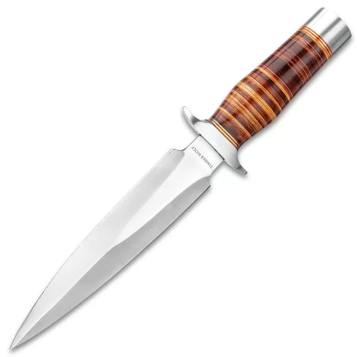 Timber Wolf Leather Fighter Dagger With Sheath - Stainless Steel Blade, Banded Leather Handle, Stainless Steel Guard - Length 13β - Image 5