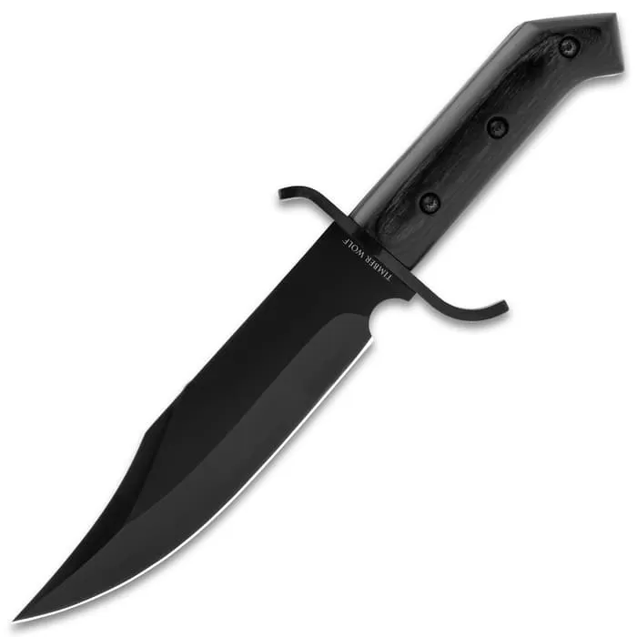 Timber Wolf Blackout Bowie Knife And Sheath - Black 3Cr13 Stainless Steel Blade, Wooden Handle Scales - Length 12 1/2β - Image 5