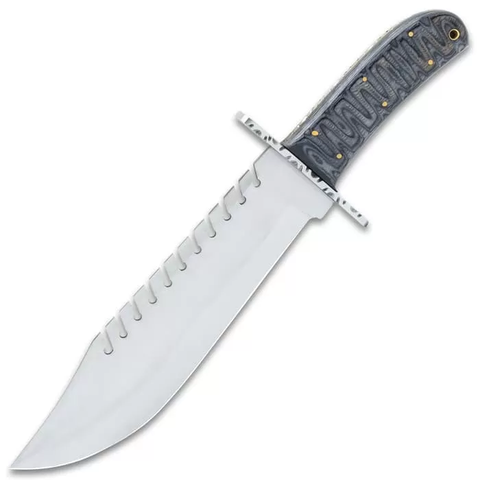 Timber Wolf Jagged Edge Knife And Sheath - Stainless Steel Blade, Wooden Handle, Lanyard Hole - Length 15 1/2" - Image 5