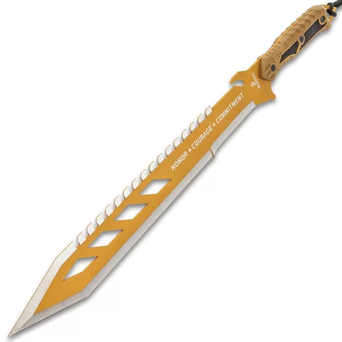 USMC Desert OPS Sawback Machete With Sheath - Stainless Steel Blade, Non-Reflective Coating, ABS Handle - Length 24β - Image 5