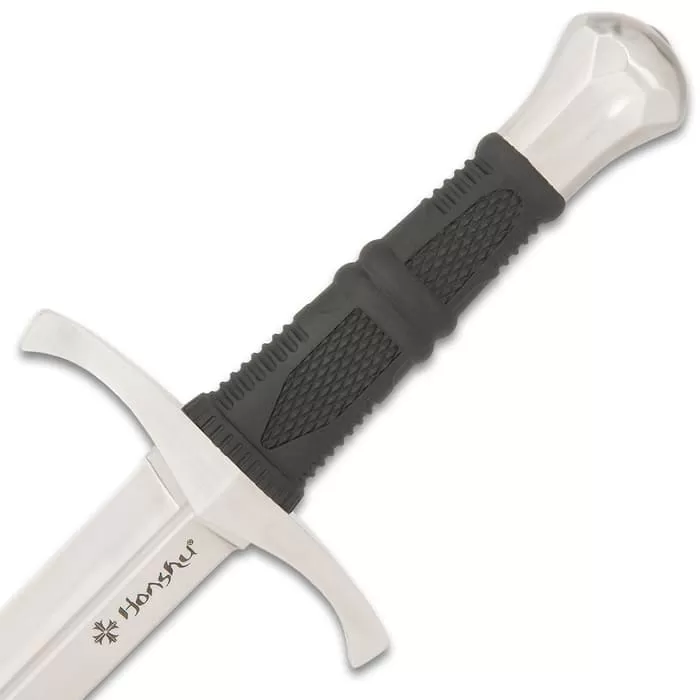 Honshu Crusader Quillon Dagger With Sheath - 1060 Carbon Steel Blade, Injection-Molded TPR Handle, Cast Steel Pommel - Length 18 5/8β - Image 5