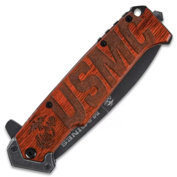 USMC Beachhead Partially Serrated Assisted Opening Pocket Knife - Image 5