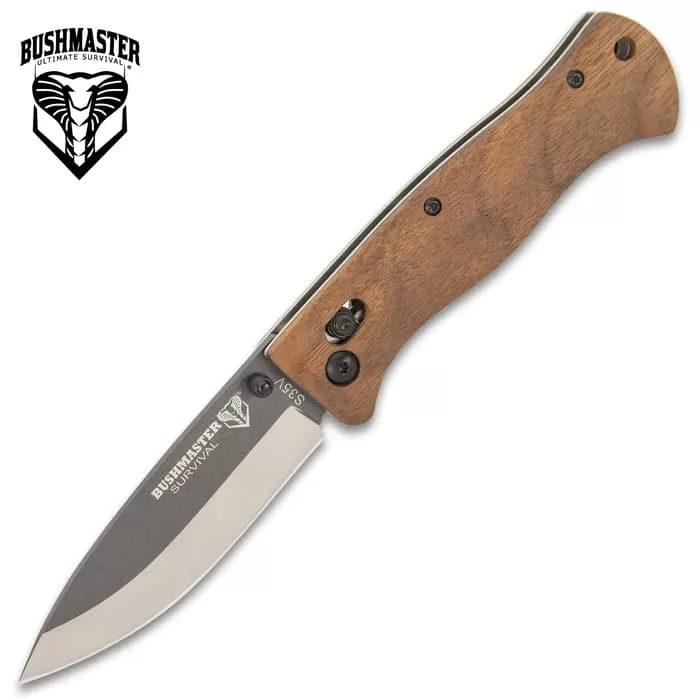 Bushmaster Explorer Pocket Knife - S35V Steel Blade, Zebra Wood Handle Scales, Ball Bearing Pivot Lock - Closed 4 3/8β - Image 5