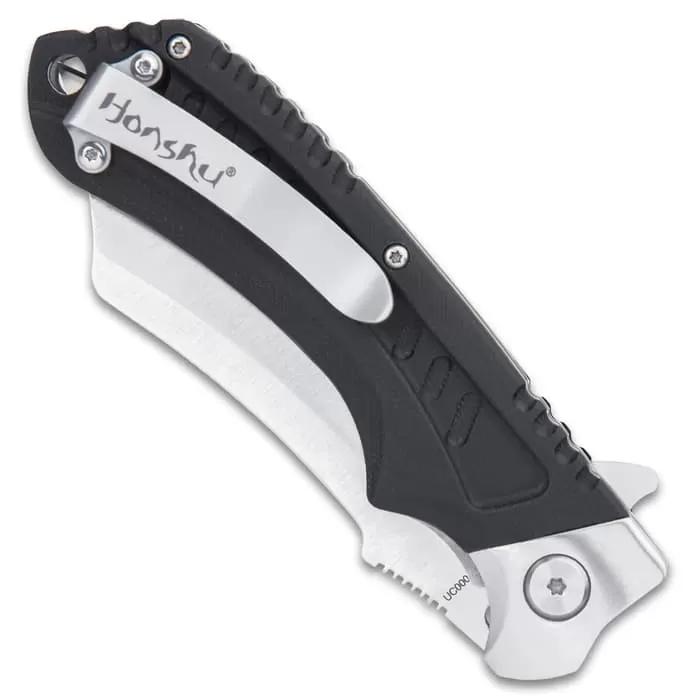 Honshu Sekyuriti Razor Pocket Knife - D2 Tool Steel Blade, G10 Handle Scales, Pocket Clip, Lanyard Hole - Closed 4 7/8β - Image 5