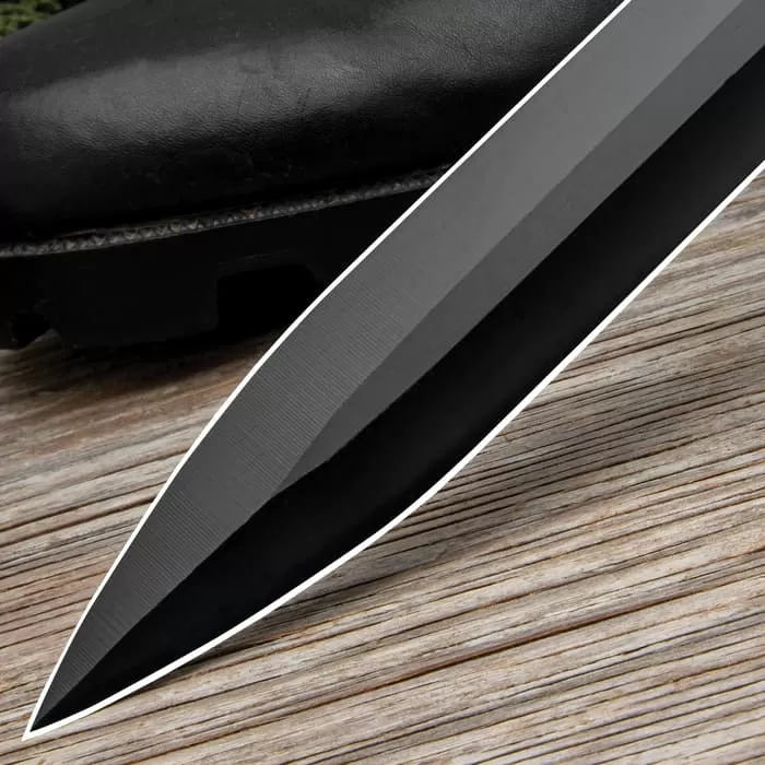 US 1942 Double-Edge Combat Sword And Sheath - AUS-6 Stainless Steel Blade, Leather Stacked Handle - Length 27 1/2β - Image 5