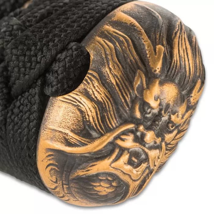 Shinwa Dragon Lair Katana With Scabbard - 1060 Carbon Steel Blade, Genuine Ray Skin, Brass Habaki, Brass Handguard - Length 41β - Image 5