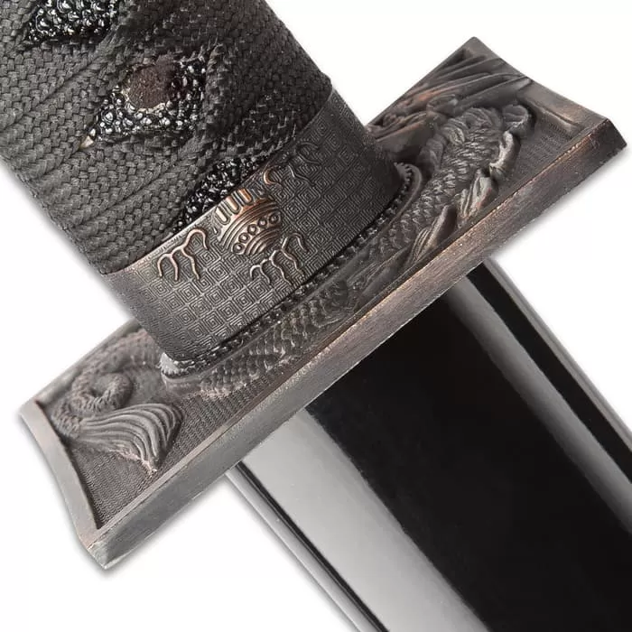 Shinwa Abyss Handmade Katana / Samurai Sword - Double-Edged; Hand Forged Black Damascus Steel - Razor Sharp, Full Tang - Fully Functional, Battle Ready, Ninja Sleek - Dragon Tsuba - Image 5