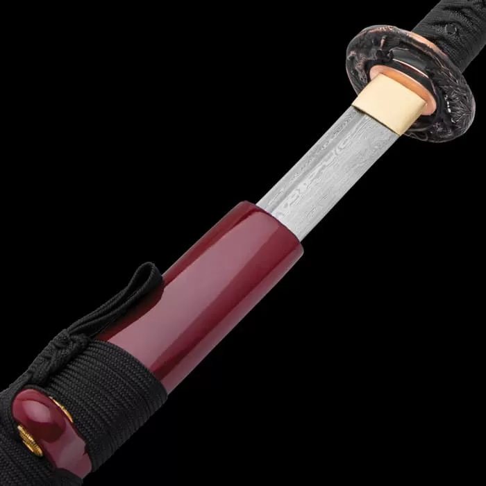 Shinwa Regal Black And Maroon Damascus Steel Katana Sword - Image 5