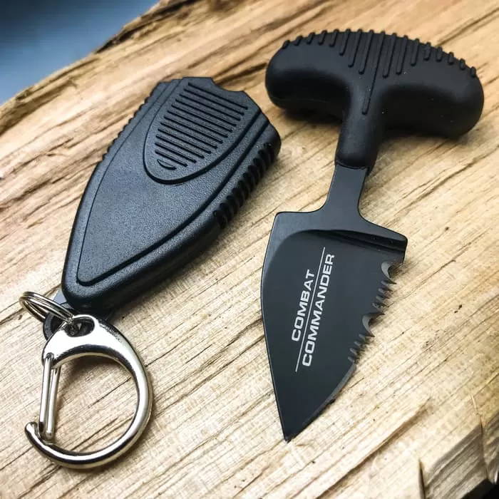 Combat Commander Mini Black Push Dagger - Sheath Has Keyring And Clip - Serrated Blade - 2 3/4β Length - Image 5