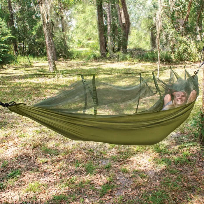 Intense Mosquito Net Covered Hammock Travel Bed - Parachute Nylon Material, Fine Mesh Netting, Carrying Pouch - Image 6
