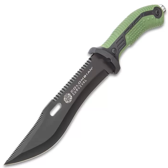 Colombian Bogota Survival Fixed Blade Knife With Sheath - Stainless Steel Blade, Serrations, Grippy TPR Handle - Length 12 7/10β - Image 6
