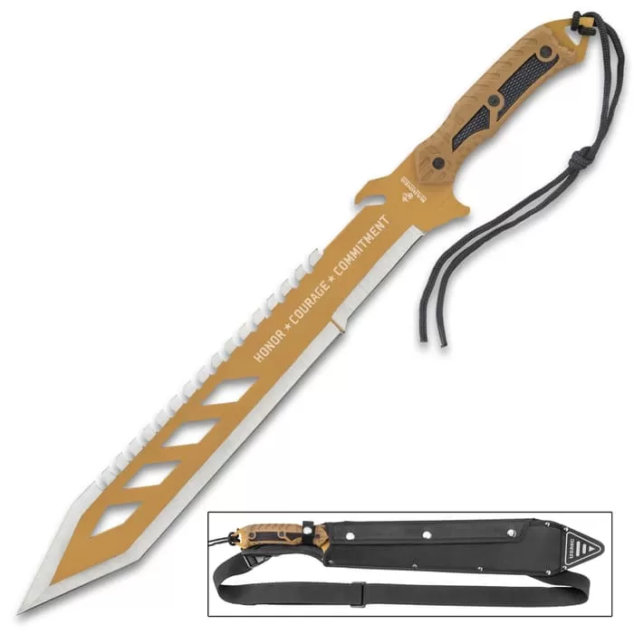 USMC Desert OPS Sawback Machete With Sheath - Stainless Steel Blade, Non-Reflective Coating, ABS Handle - Length 24β - Image 6