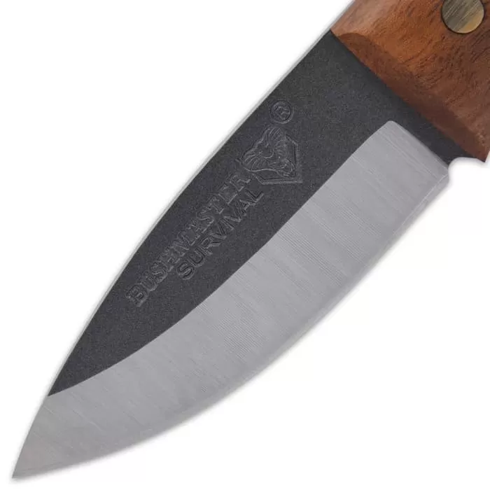 Bushmaster Bantam Bushcrafter Knife And Sheath - 1095 Carbon Steel Blade, Zebra Wood Handle, Brass Pins - Image 6