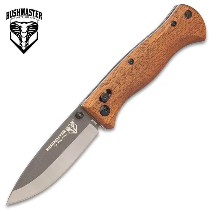 Bushmaster Explorer Pocket Knife - S35V Steel Blade, Zebra Wood Handle Scales, Ball Bearing Pivot Lock - Closed 4 3/8β - Image 6