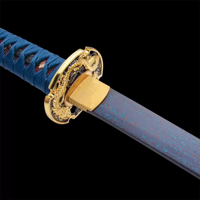 Shinwa Lazuli Handmade Katana / Samurai Sword - Exclusive Hand Forged Blue Damascus Steel - Genuine Ray Skin - Ornate Dragon Tsuba / Guard - Fully Functional, Battle Ready, Ninja Fierce - Image 6
