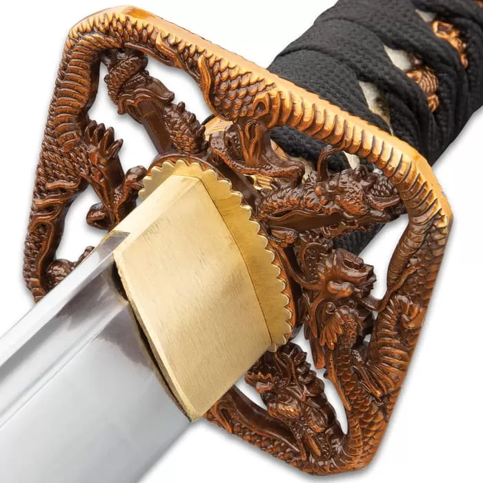 Shinwa Blood Dragon Katana And Scabbard - 1045 Carbon Steel Blade, Genuine Rayskin, Brass Habaki, Cast Metal Fittings - Length 39 1/2β - Image 6